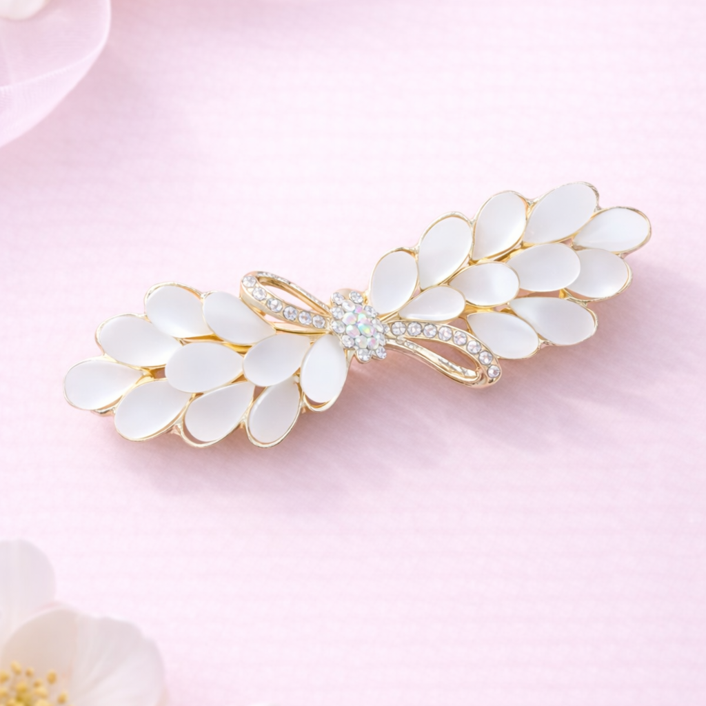 Francouzská spona do vlasů s perleťovými lístky a kamínky PEARL LEAF5